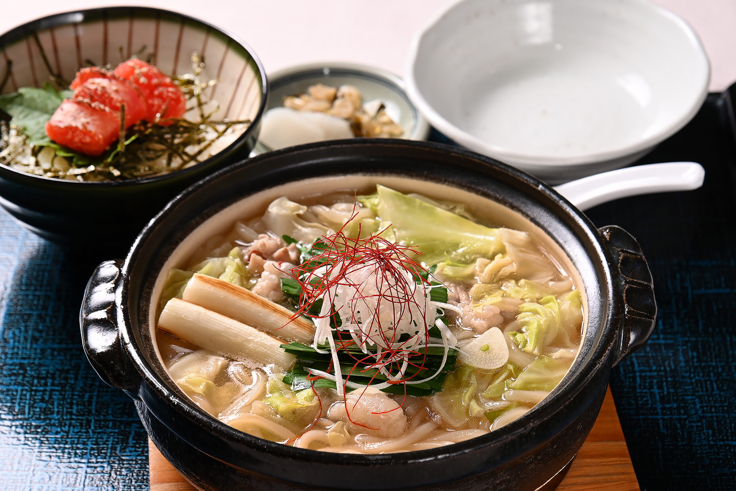 もつ鍋うどん(明太ご飯・香の物)